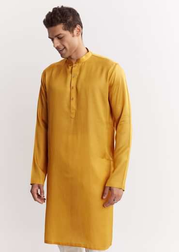 Yellow Silk Jacket Kurta Set With Floral Printed Motifs