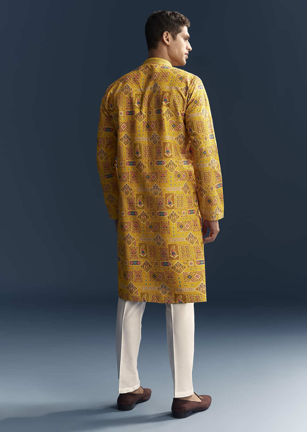 Yellow Silk Kurta Set For Men With Heavy Hand Embroidery