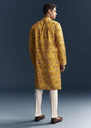 Yellow Silk Kurta Set For Men With Heavy Hand Embroidery