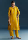 Yellow Silk Kurta Set With Gotta Work