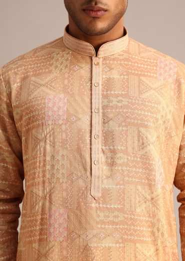 Yellow Silk Kurta Set With Printed Work