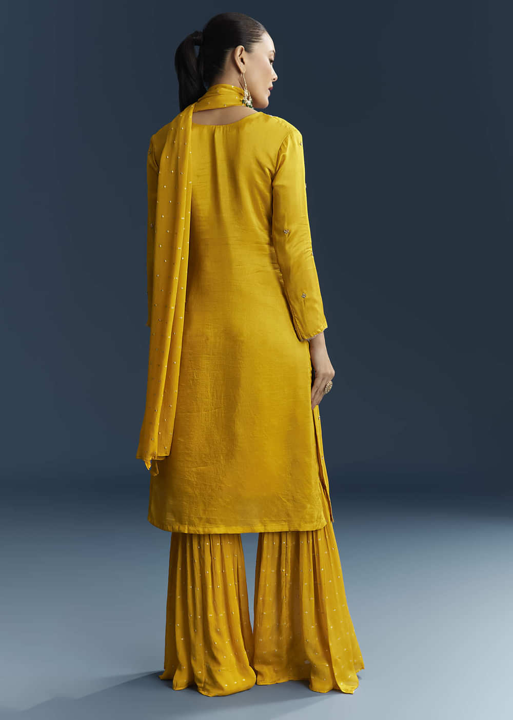 Yellow Silk Sharara Suit With Zardosi And Sequins Embroidery