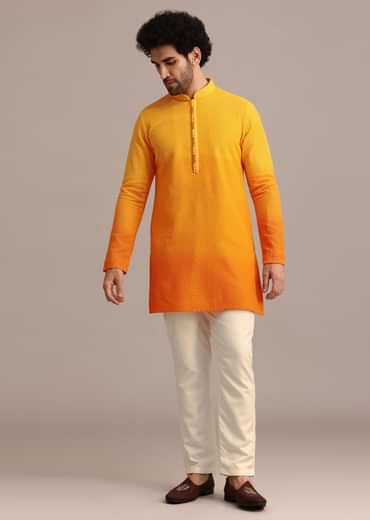 Yellow Silk Thread Resham Work Jodhpuri Kurta Set