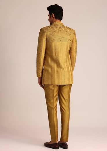 Yellow Silk Zardosi Indowestern Set