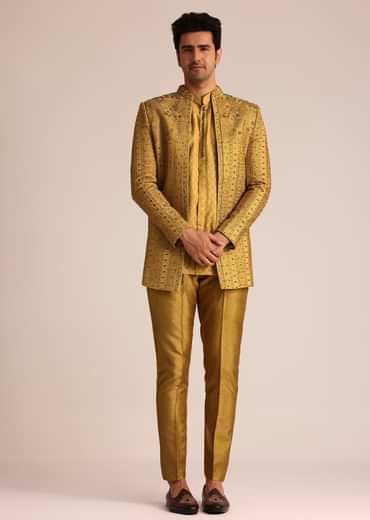 Yellow Silk Zardosi Indowestern Set