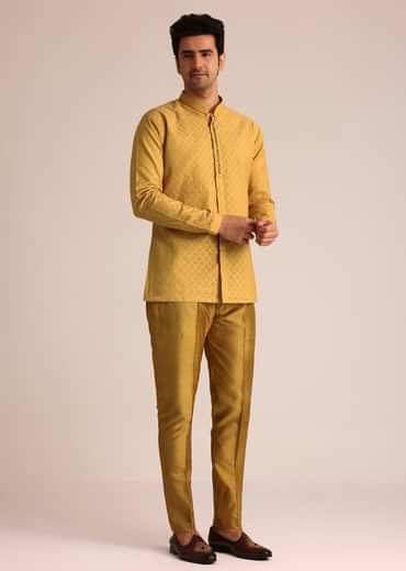 Yellow Silk Zardosi Indowestern Set