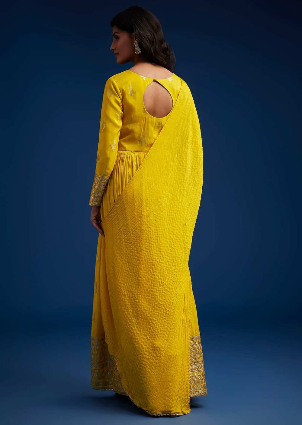 Yellow Tissue Anarkali Set With Gotta Work