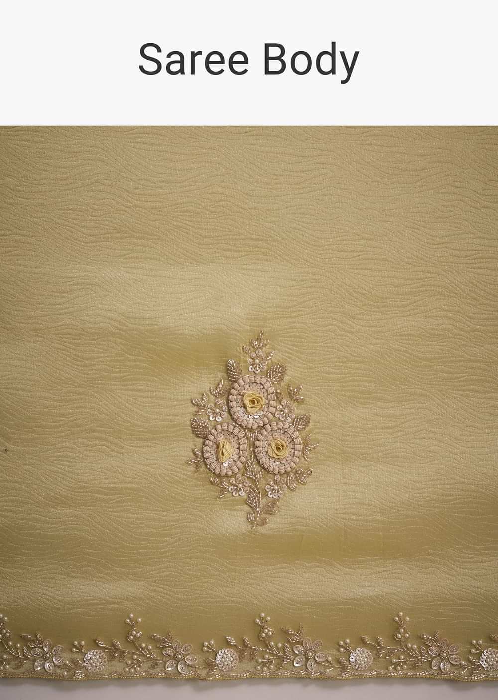 Yellow Tissue Saree With Floral Embroidery