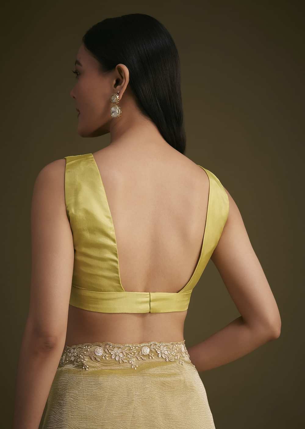 Yellow Tissue Saree With Floral Embroidery
