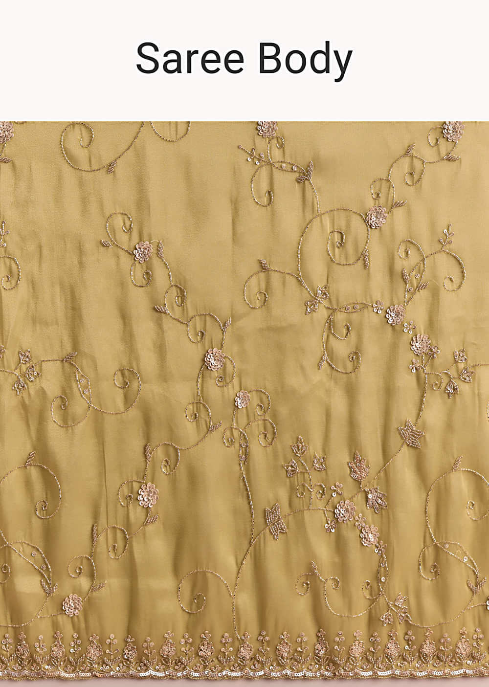 Yellow Tissue Saree With Floral Embroidery And Cutdana Work