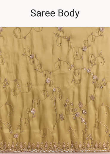 Yellow Tissue Saree With Floral Embroidery And Cutdana Work