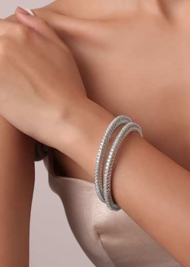 Zirconia 92.5 Sterling Silver Studded Bangles Set of 2