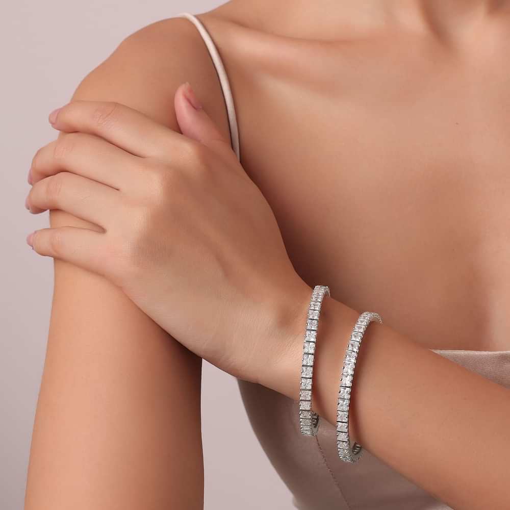 Zirconia Studded 92.5 Sterling Silver Bangles Set of 2